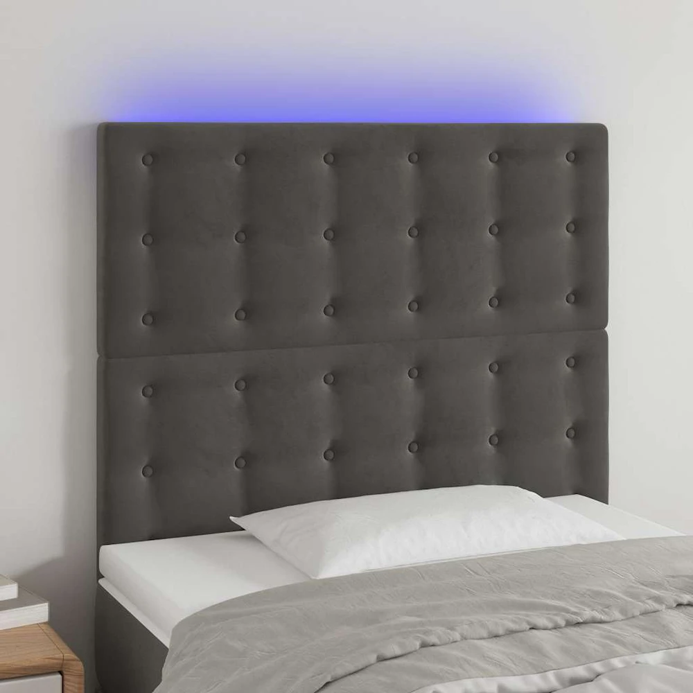 Galvūgalis su LED, tamsiai pilkas, 90x5x118/128cm, aksomas
