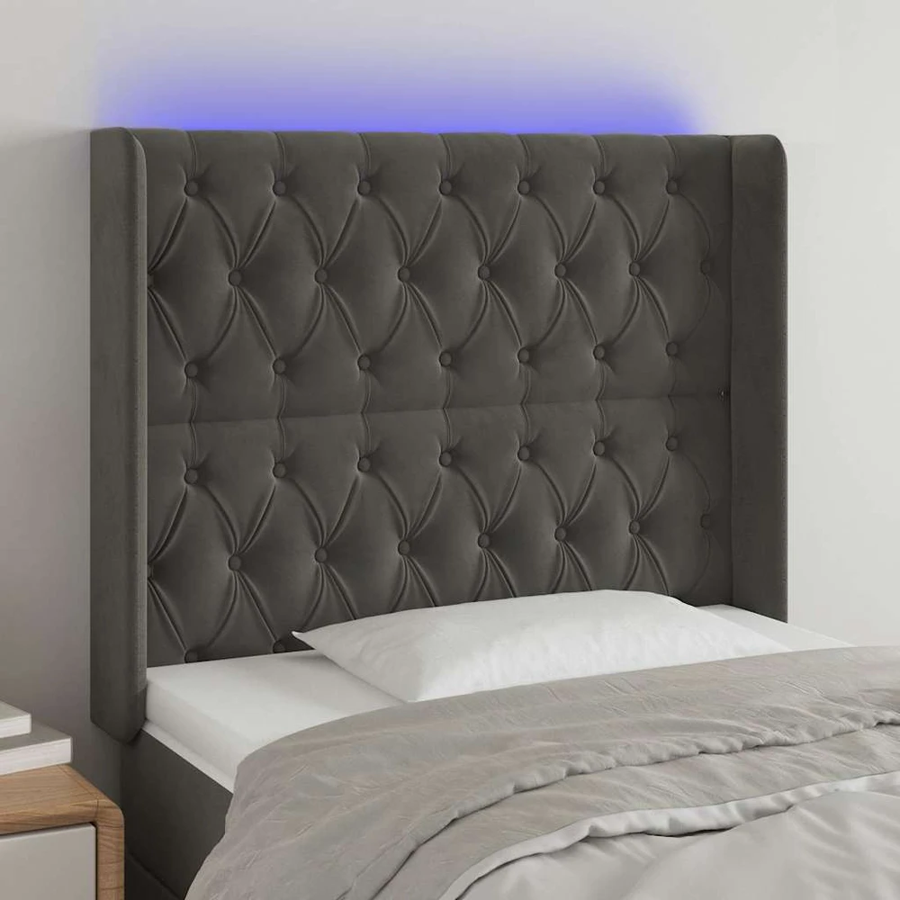 Galvūgalis su LED, tamsiai pilkas, 93x16x118/128cm, aksomas