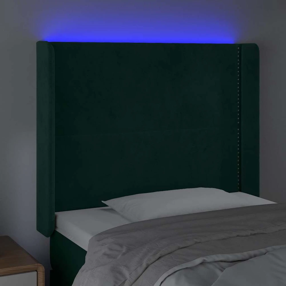 Galvūgalis su LED, tamsiai žalias, 103x16x118/128cm, aksomas