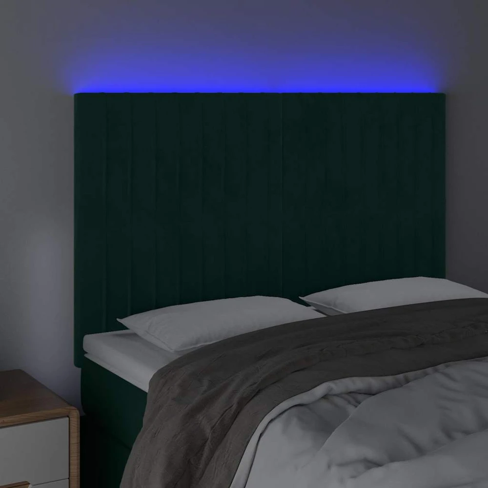 Galvūgalis su LED, tamsiai žalias, 144x5x118/128cm, aksomas