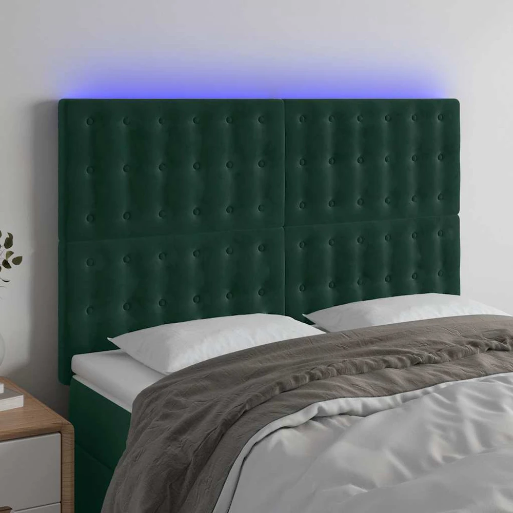 Galvūgalis su LED, tamsiai žalias, 144x5x118/128cm, aksomas