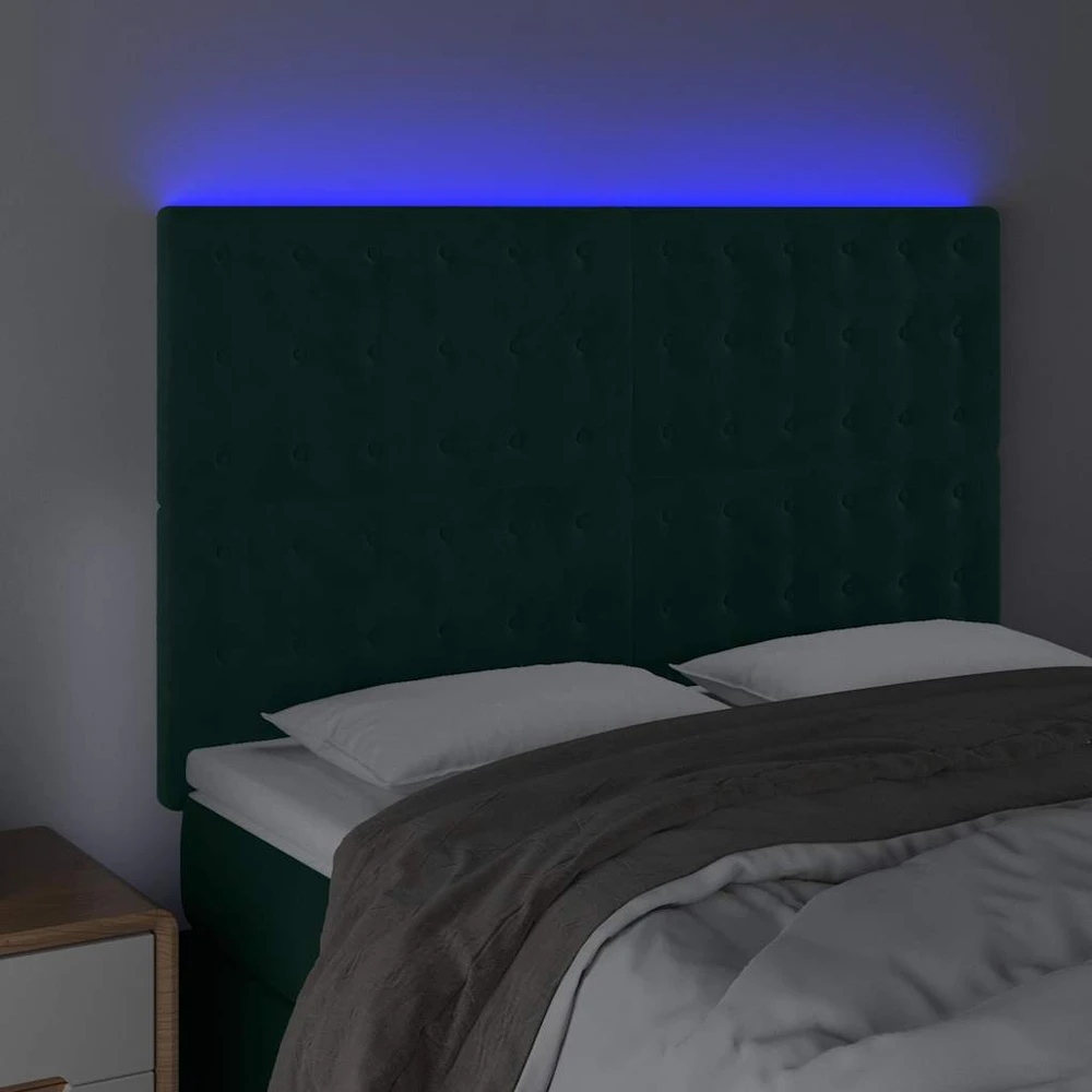 Galvūgalis su LED, tamsiai žalias, 144x5x118/128cm, aksomas