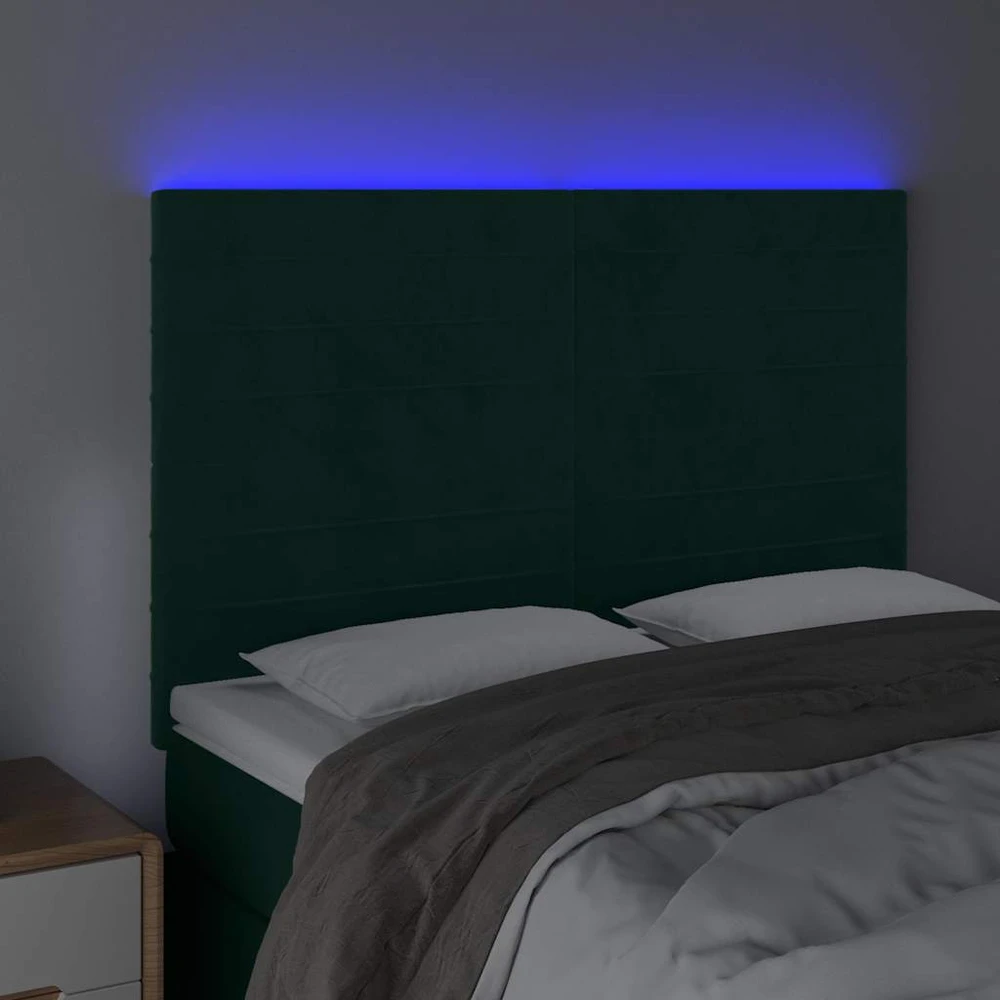 Galvūgalis su LED, tamsiai žalias, 144x5x118/128cm, aksomas