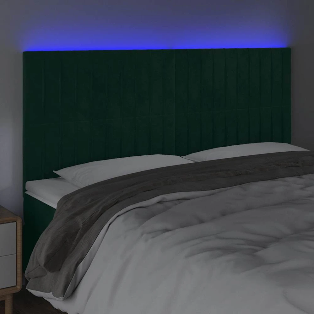 Galvūgalis su LED, tamsiai žalias, 160x5x118/128cm, aksomas