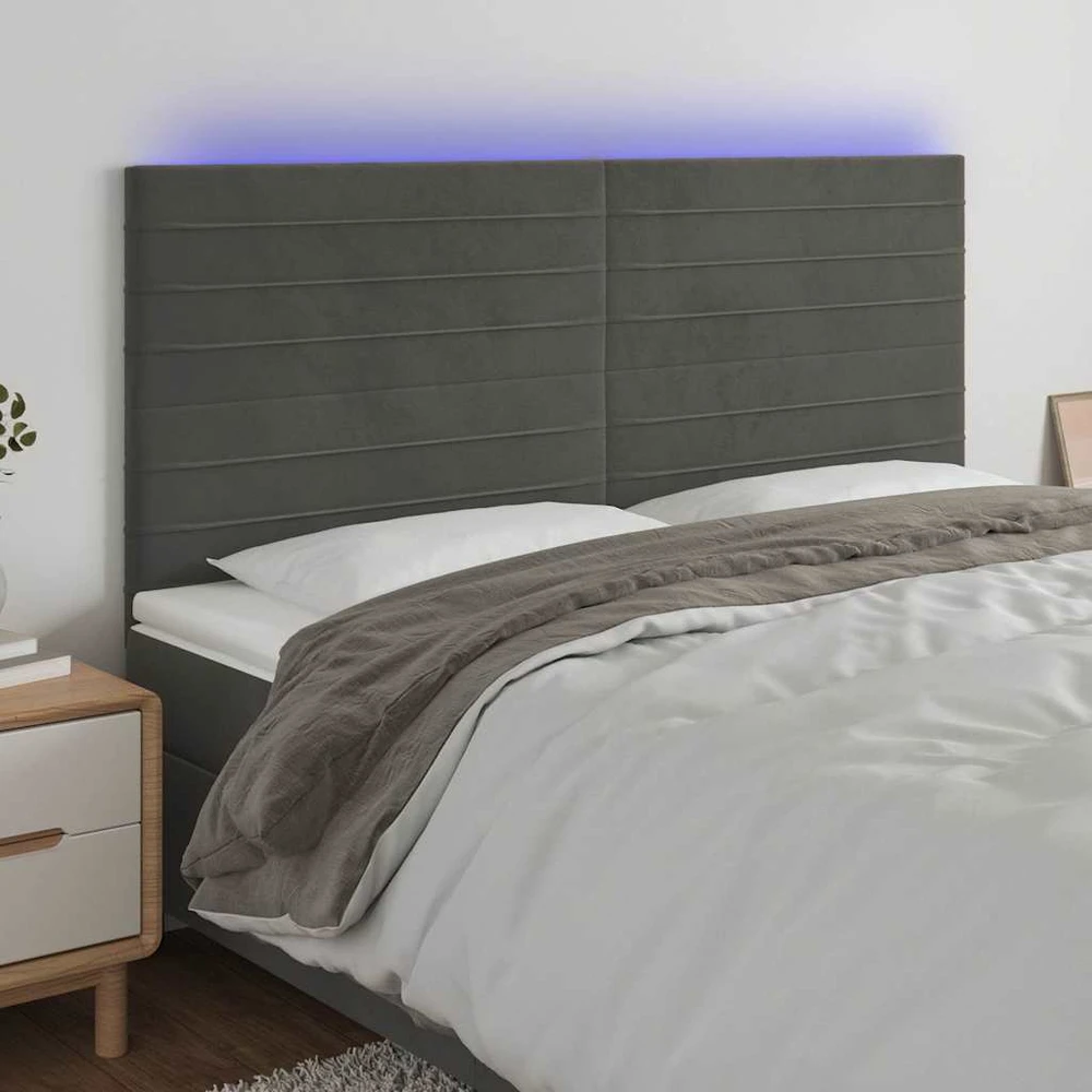 Galvūgalis su LED, tamsiai žalias, 160x5x118/128cm, aksomas