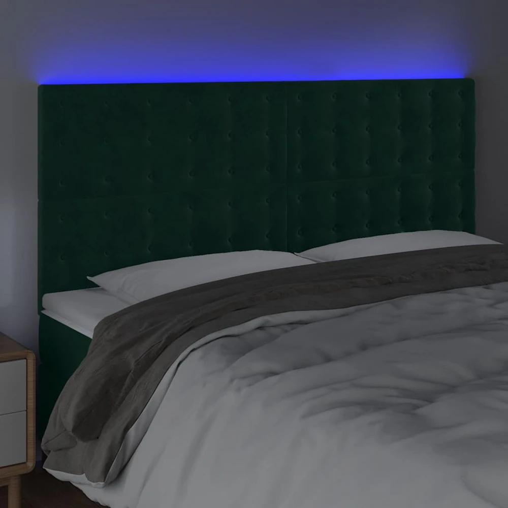 Galvūgalis su LED, tamsiai žalias, 180x5x118/128cm, aksomas