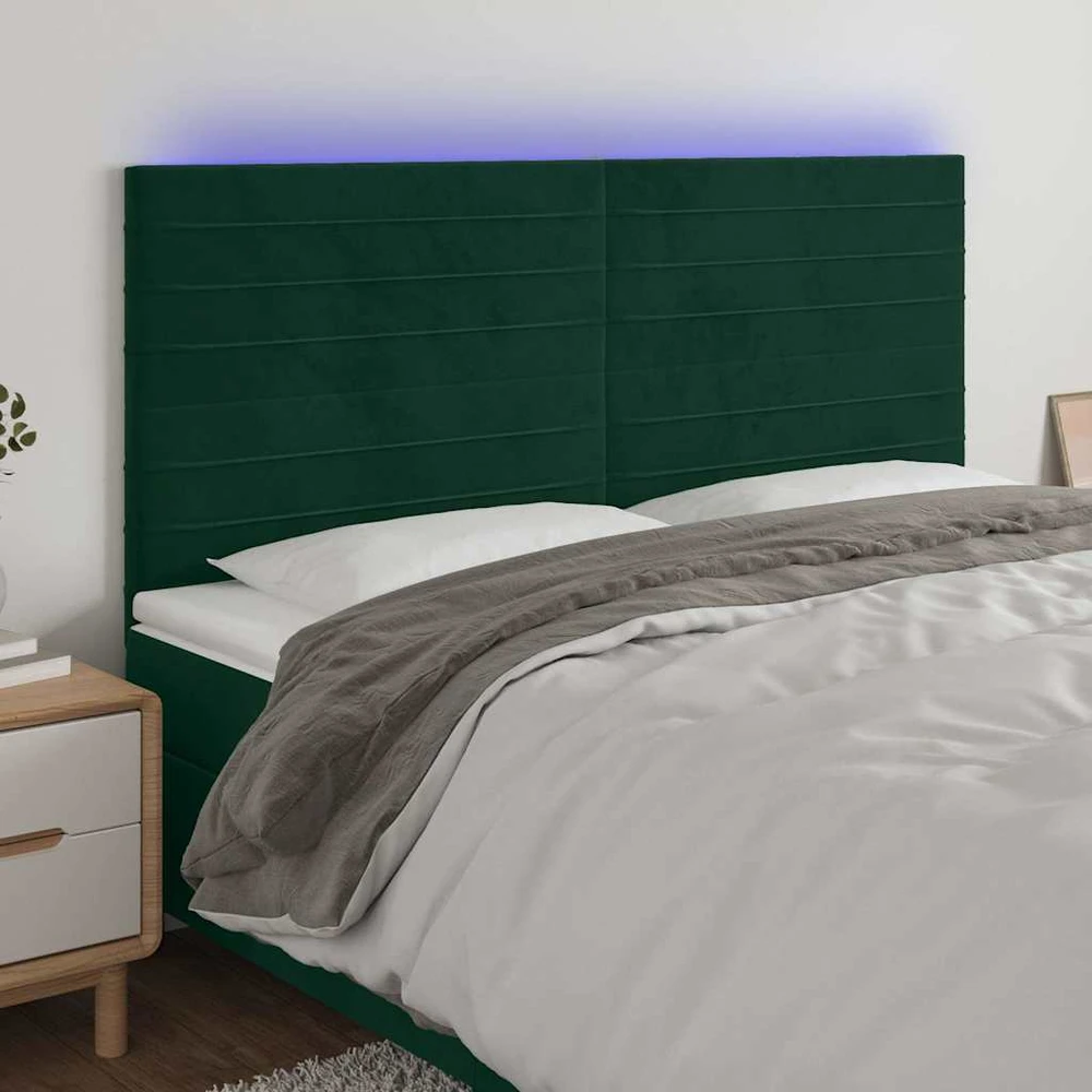 Galvūgalis su LED, tamsiai žalias, 180x5x118/128cm, aksomas