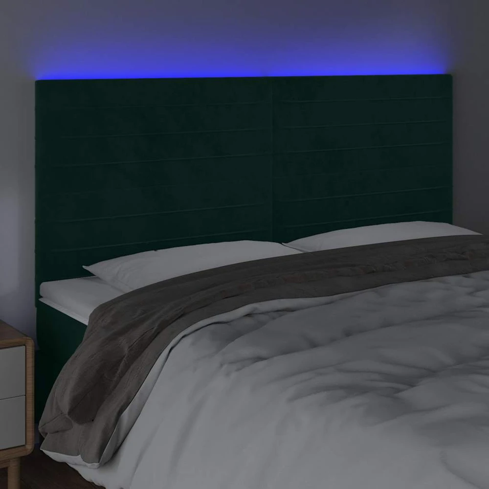 Galvūgalis su LED, tamsiai žalias, 180x5x118/128cm, aksomas