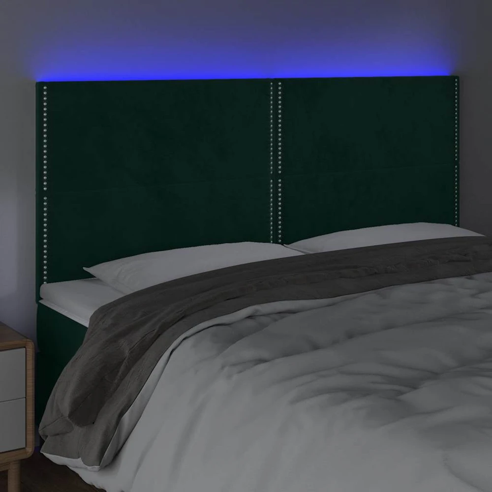 Galvūgalis su LED, tamsiai žalias, 180x5x118/128cm, aksomas