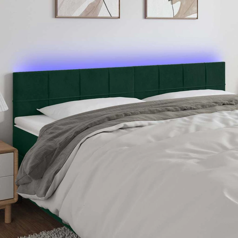 Galvūgalis su LED, tamsiai žalias, 180x5x78/88cm, aksomas