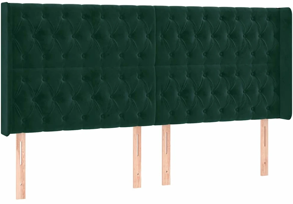 Galvūgalis su LED, tamsiai žalias, 183x16x118/128cm, aksomas
