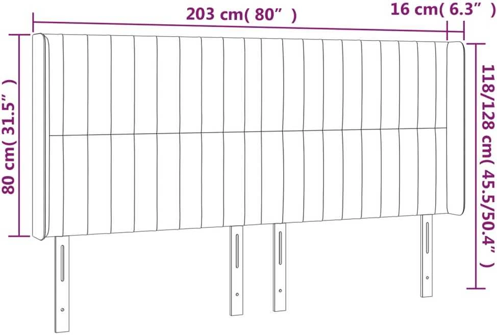 Galvūgalis su LED, tamsiai žalias, 203x16x118/128cm, aksomas
