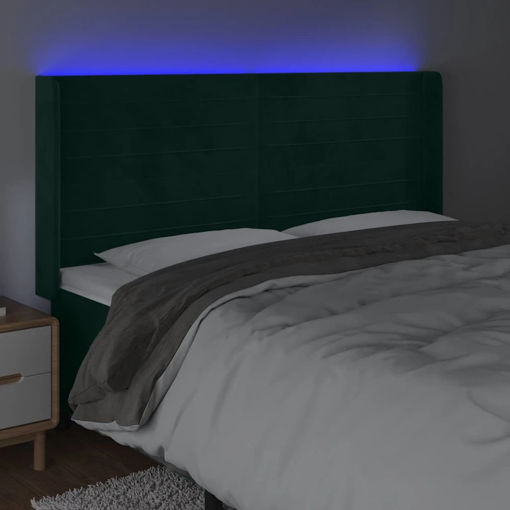 Galvūgalis su LED, tamsiai žalias, 203x16x118/128cm, aksomas