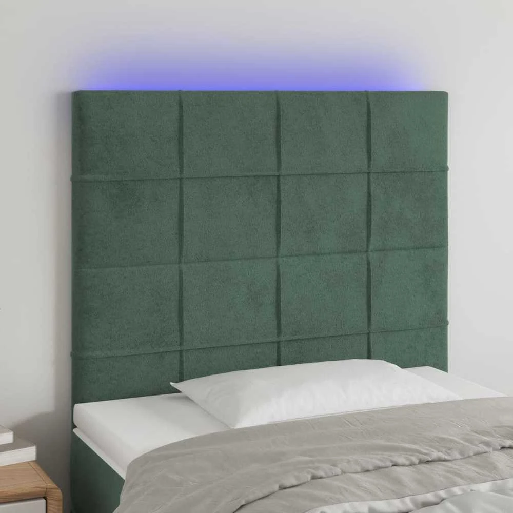 Galvūgalis su LED, tamsiai žalias, 90x5x118/128cm, aksomas
