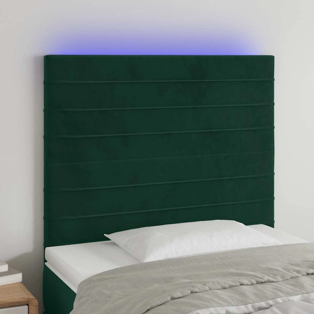 Galvūgalis su LED, tamsiai žalias, 90x5x118/128cm, aksomas
