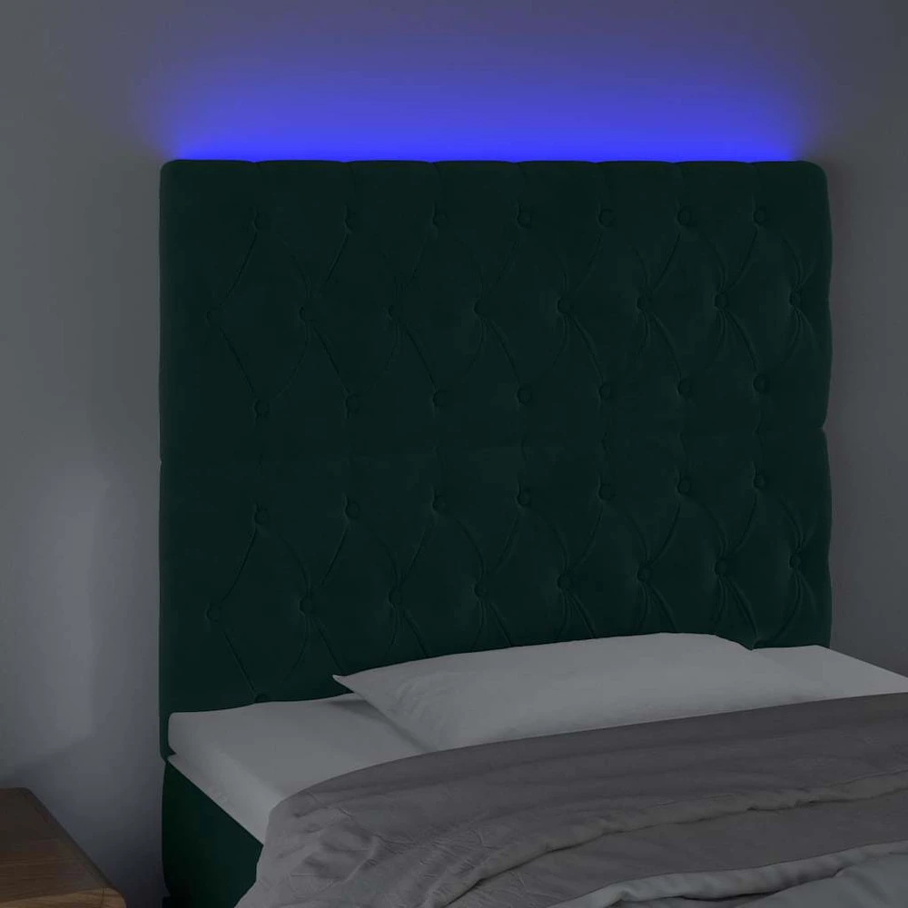 Galvūgalis su LED, tamsiai žalias, 90x7x118/128cm, aksomas