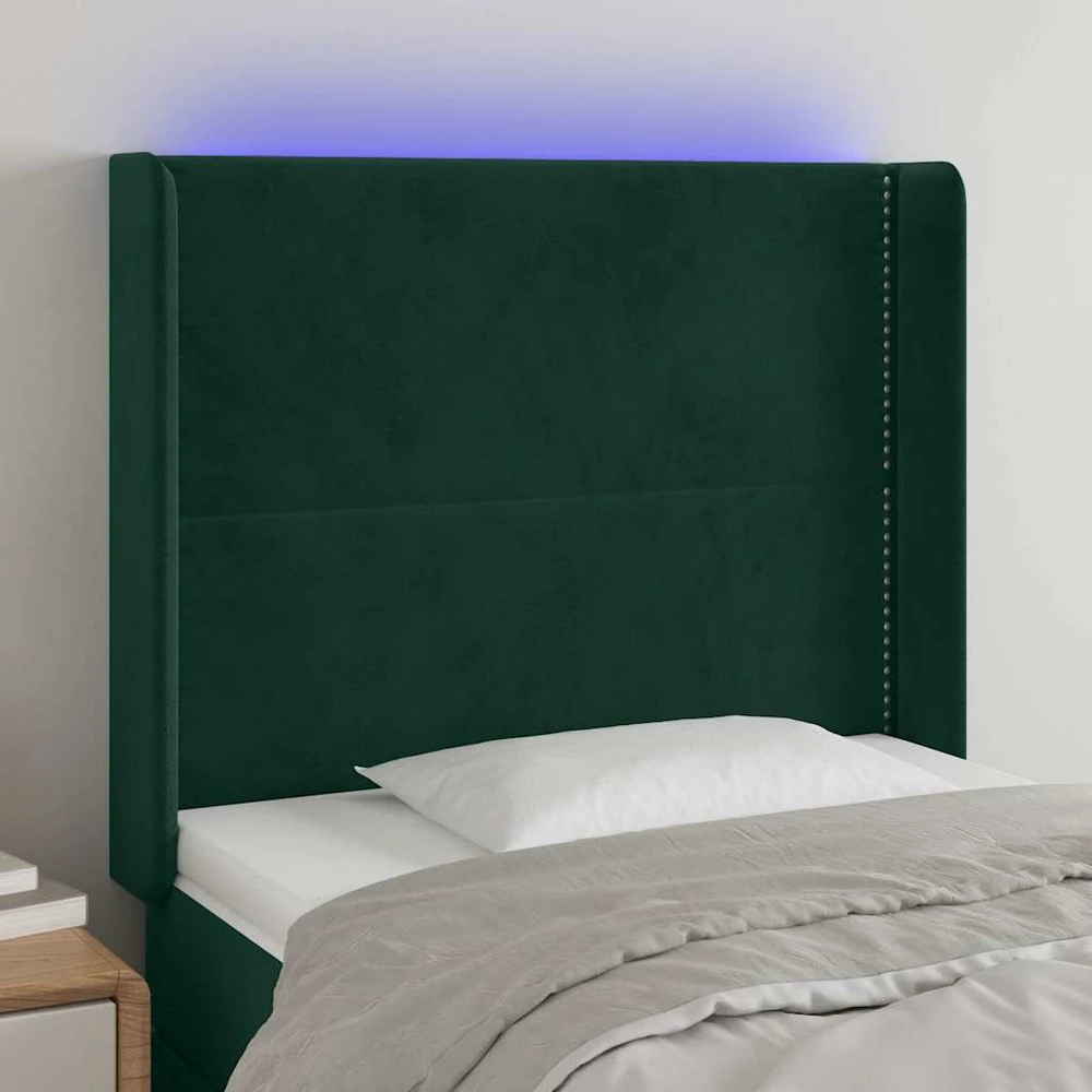 Galvūgalis su LED, tamsiai žalias, 93x16x118/128cm, aksomas