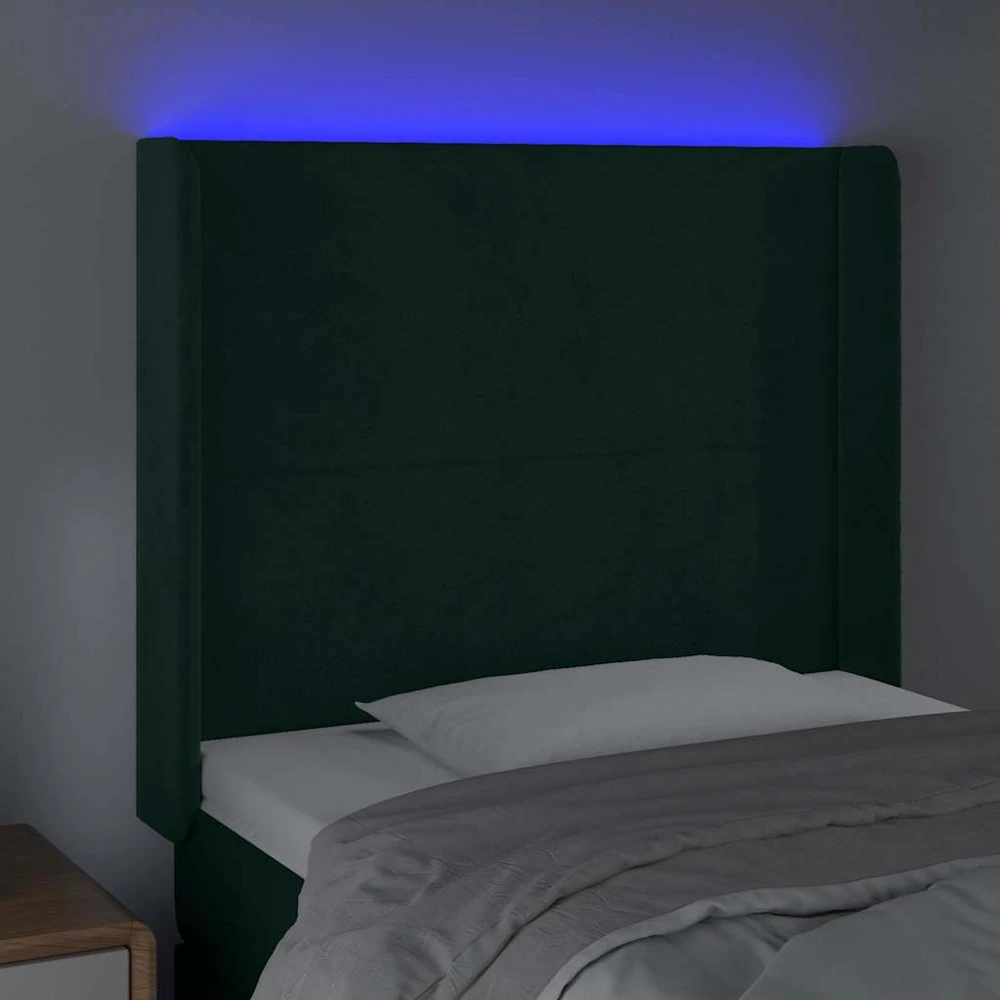 Galvūgalis su LED, tamsiai žalias, 93x16x118/128cm, aksomas