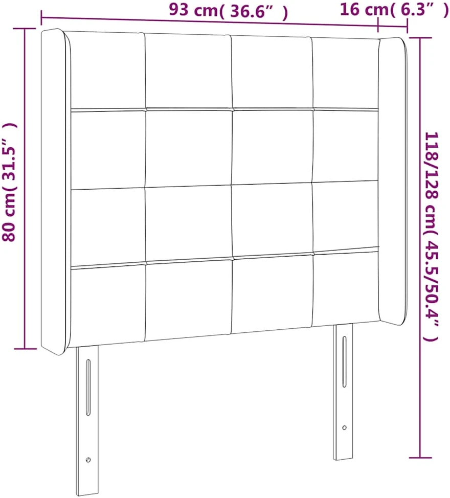 Galvūgalis su LED, tamsiai žalias, 93x16x118/128cm, aksomas