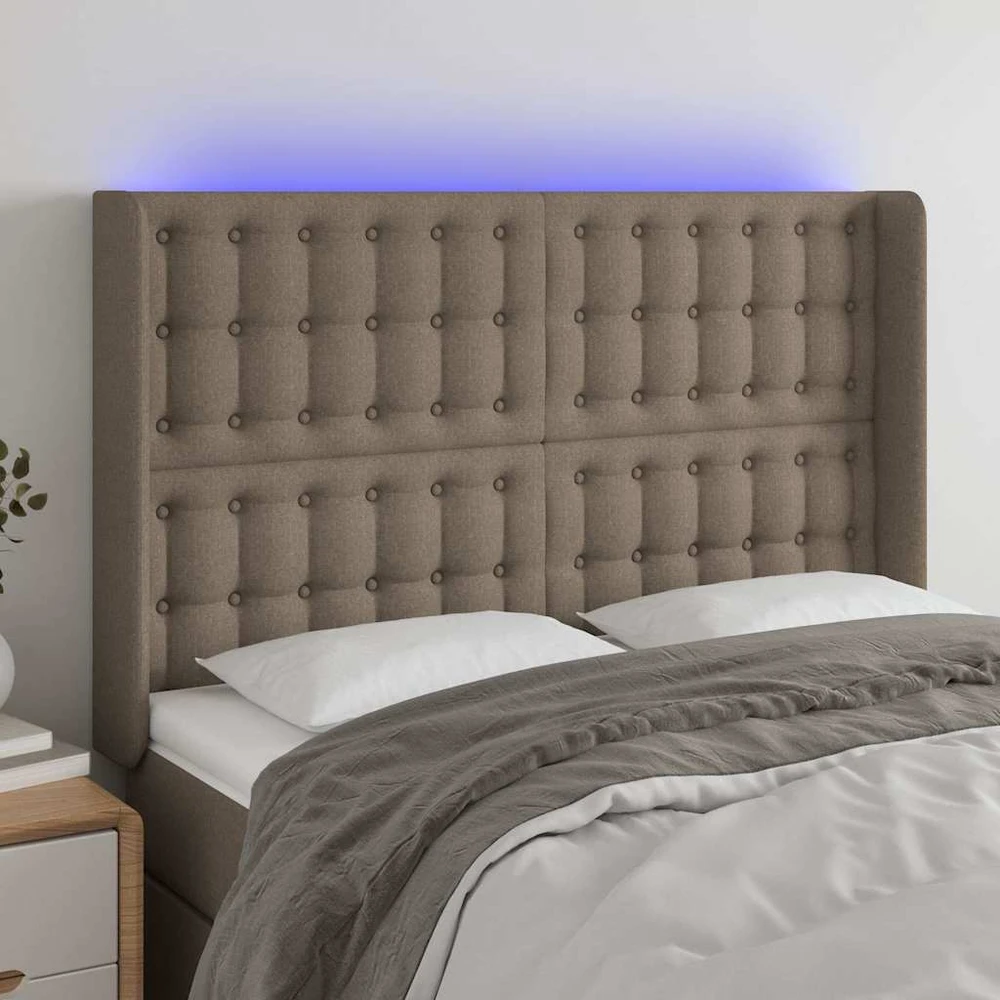 Galvūgalis su LED, taupe spalvos, 147x16x118/128cm, audinys
