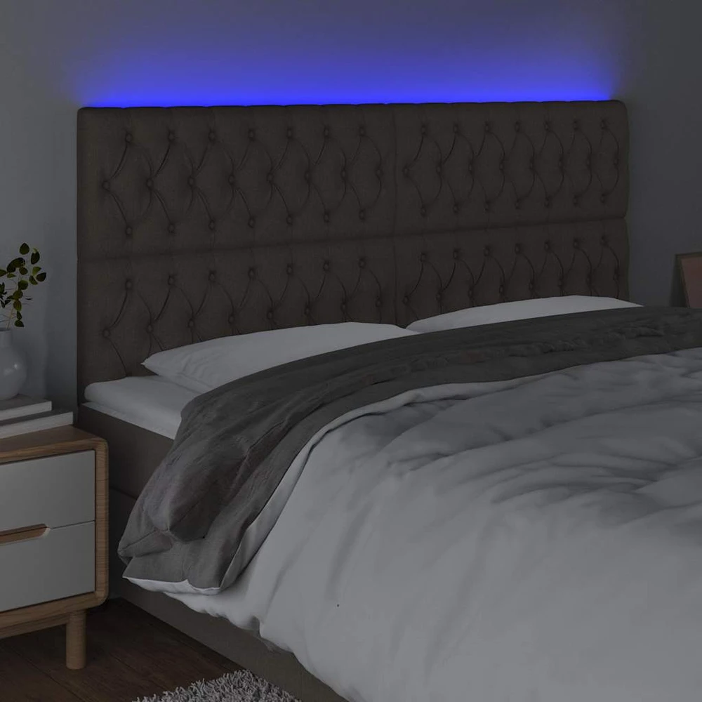Galvūgalis su LED, taupe spalvos, 200x7x118/128cm, audinys