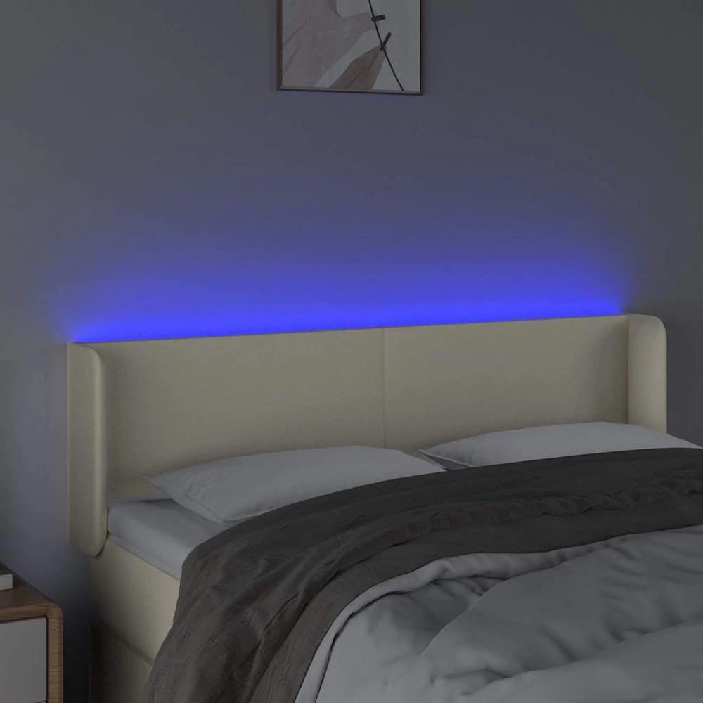 Galvūgalis su LED,kreminės spalvos,147x16x78/88cm, dirbtinė oda
