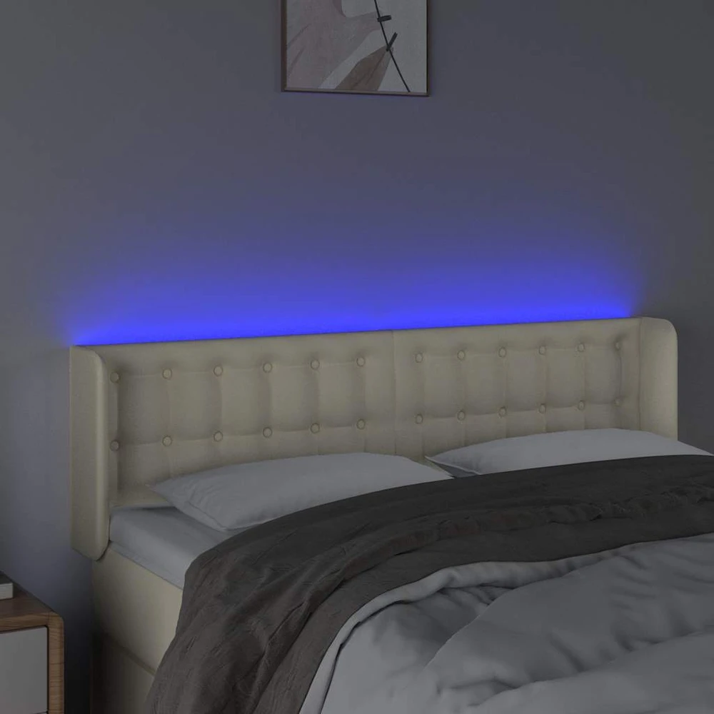 Galvūgalis su LED,kreminės spalvos,147x16x78/88cm, dirbtinė oda