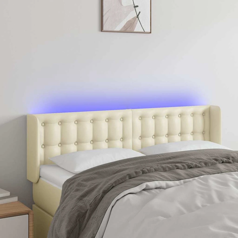 Galvūgalis su LED,kreminės spalvos,147x16x78/88cm, dirbtinė oda
