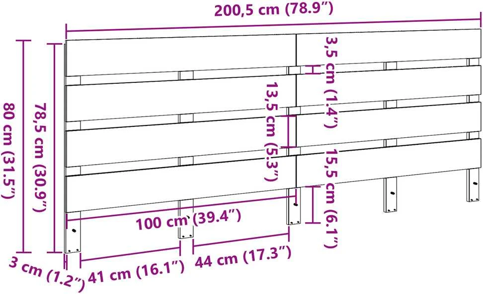 Galvūgalis Vaško ruda 200,5 x 3 x 80 cm Kietos pušies mediena
