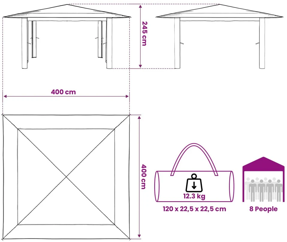Gazebo be šoninės sienos 4 x 4 m Bežinis ir Rudas