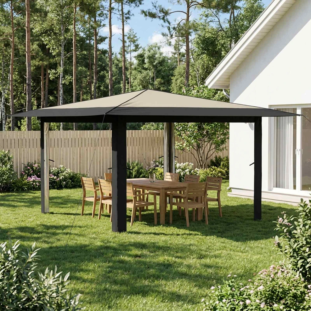 Gazebo be šoninės sienos 4 x 4 m Kremo ir antracito