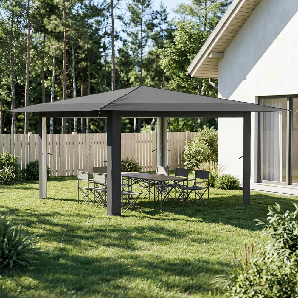 Gazebo be šoninės sienos 4 x 4 m Šviesiai pilka ir antracito