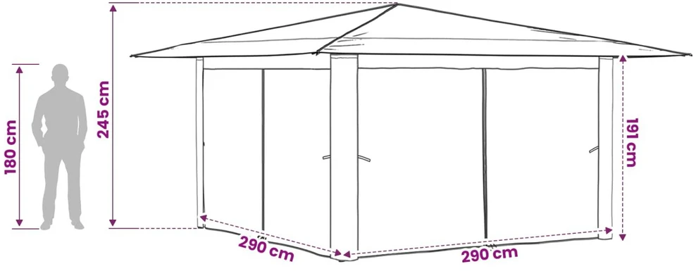 Gazebo su 4 šoninėmis sienomis 4 x 4 m