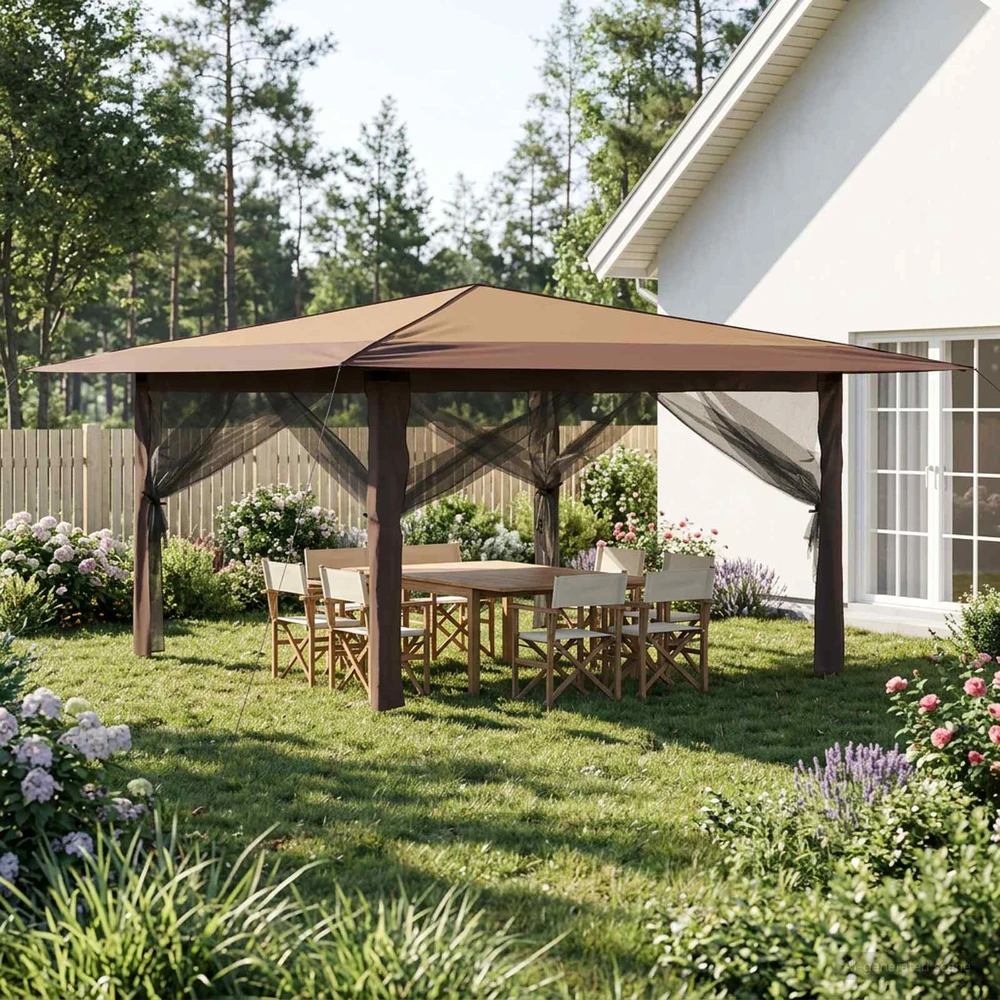 Gazebo su 4 šoninėmis sienomis 4 x 4 m Bežinis ir Rudas