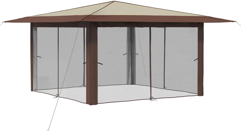 Gazebo su 4 šoninėmis sienomis 4 x 4 m Kremas ir rudas