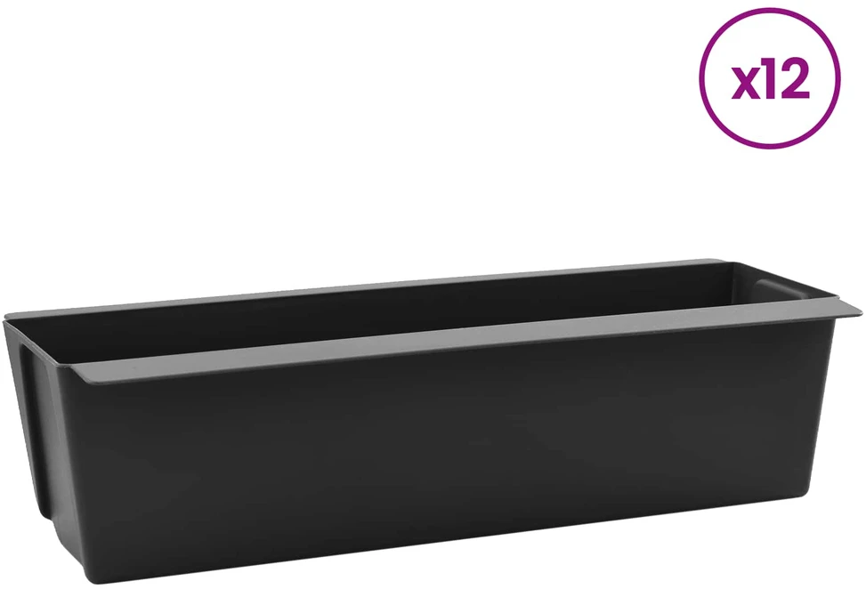 Gėlių dėžės Euro paletėms 12 vnt. Juoda 36 x 13,5 x 9,5 cm