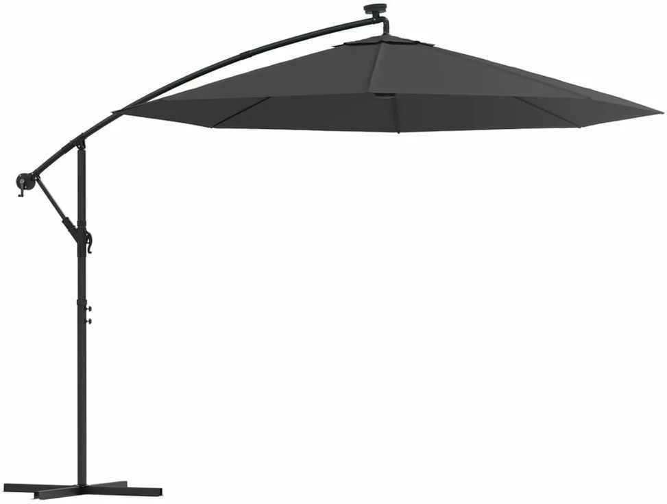 Gembinis skėtis su LED ir plieniniu stulpu, antracito, 300cm