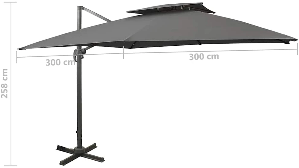 Gembinis skėtis su dvigubu viršumi, antracito, 300x300cm