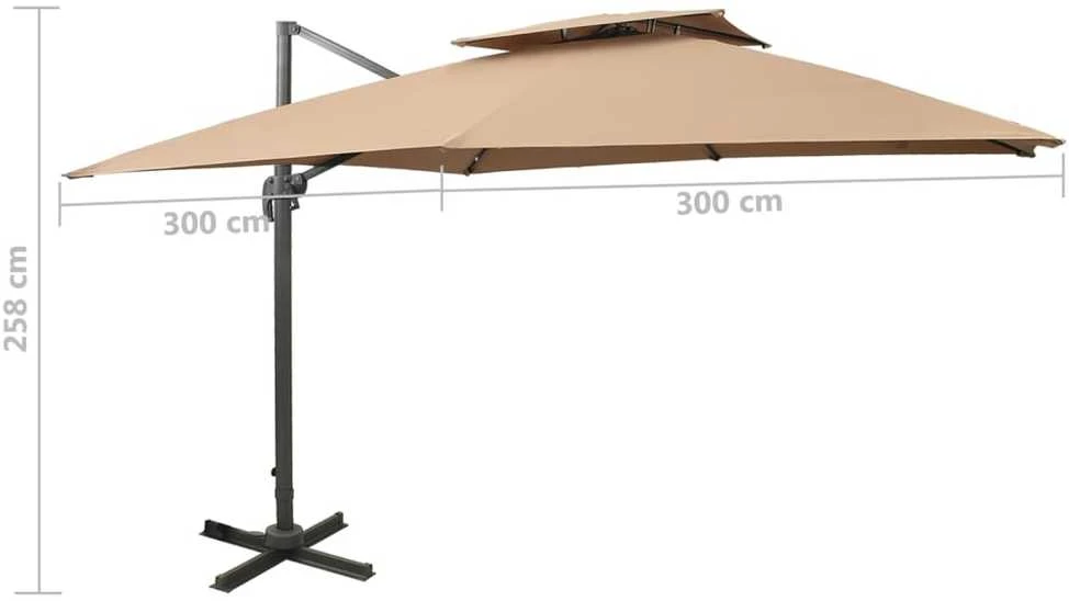 Gembinis skėtis su dvigubu viršumi, taupe spalvos, 300x300cm