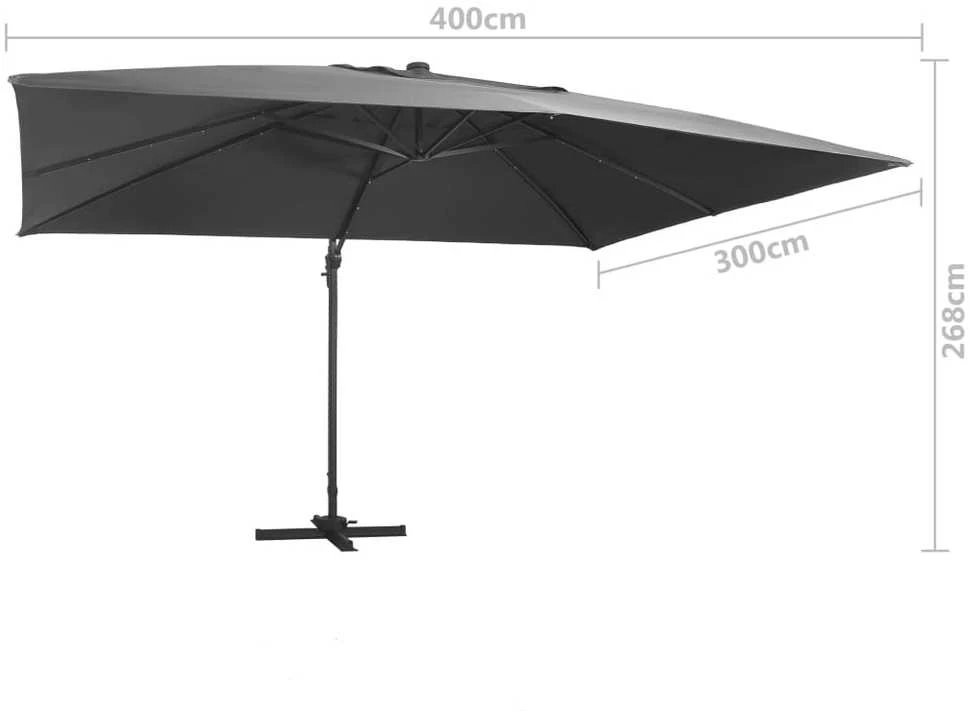 Gembinis skėtis su LED/aliuminio stulpu, antracito, 400x300cm
