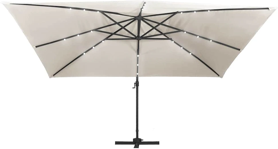 Gembinis skėtis su LED ir aliuminio stulpu, smėlio, 400x300cm