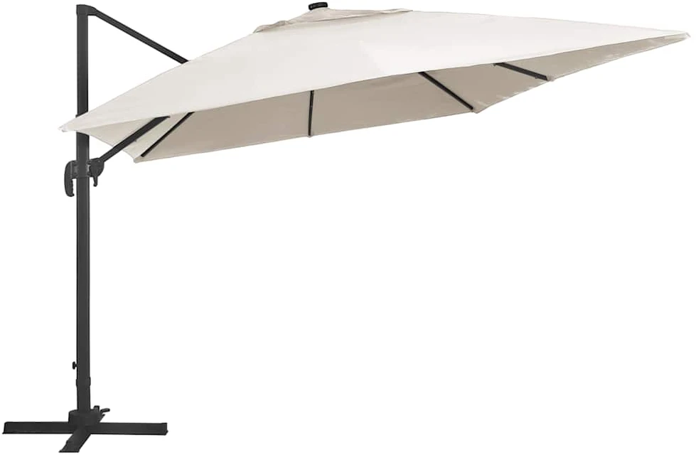 Gembinis skėtis su LED ir aliuminio stulpu, smėlio, 400x300cm
