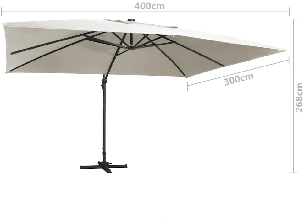 Gembinis skėtis su LED ir aliuminio stulpu, smėlio, 400x300cm