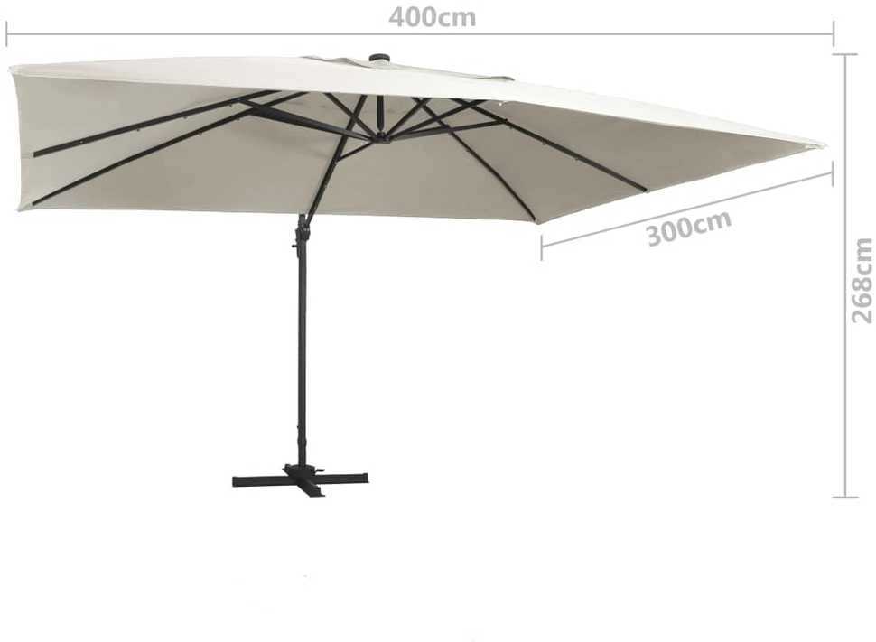 Gembinis skėtis su LED ir aliuminio stulpu, smėlio, 400x300cm