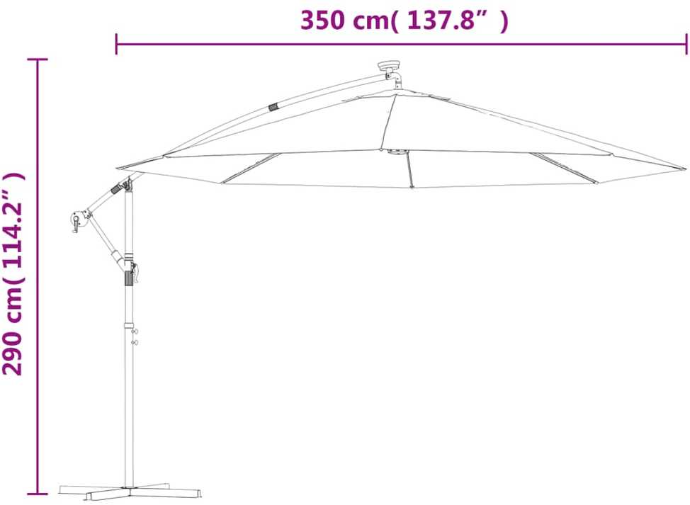 Gembinis skėtis su LED ir metaliniu stulpu, taupe, 350cm