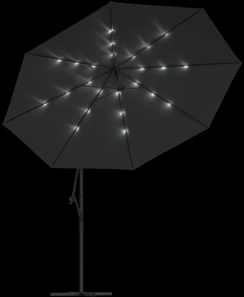 Gembinis skėtis su LED ir metaliniu stulpu, antracito, 350cm