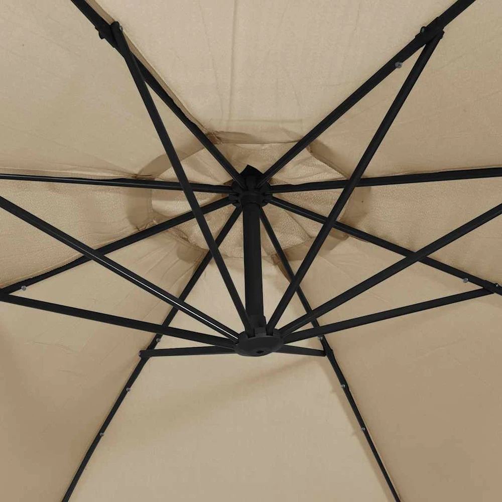 Gembinis skėtis su LED ir metaliniu stulpu, taupe, 350cm