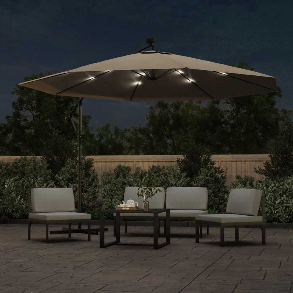 Gembinis skėtis su LED ir metaliniu stulpu, taupe, 350cm