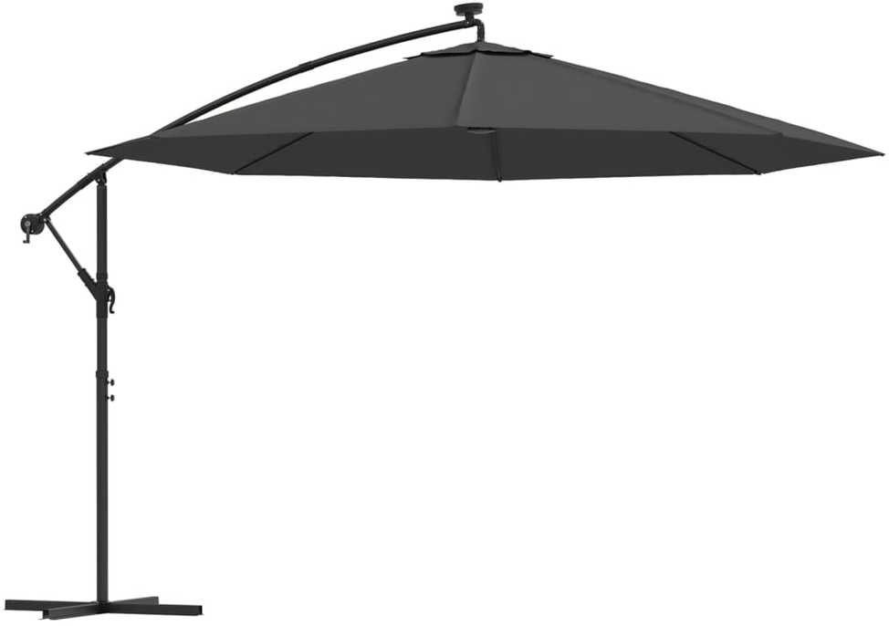 Gembinis skėtis su LED ir metaliniu stulpu, antracito, 350cm