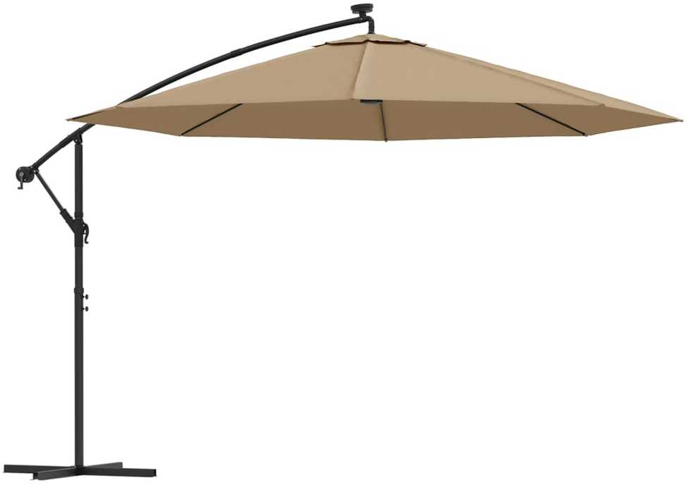 Gembinis skėtis su LED ir metaliniu stulpu, taupe, 350cm